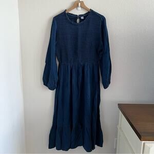 Old Navy Smocked Indigo Maxi Bitton Ruffle Longline Lyocell Large